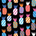 Pineapples abstract seamless vector pattern. Repeating colorful tropical background pink blue orange black white. Hand drawn Royalty Free Stock Photo