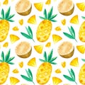 Pineapples and Coconuts drawings seamless pattern.