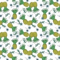 Pineapples and flowers seamless pattern Royalty Free Stock Photo