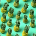 Pineapples fruits seamless pattern on light green background Royalty Free Stock Photo