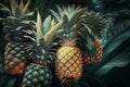 Close up Pineapples full frame, fresh fruit background, Generated AI Royalty Free Stock Photo