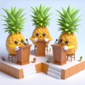 pineapples having debate , funny fruit image HD Royalty Free Stock Photo