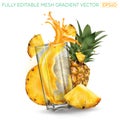 Pineapples and splashing juice in a glass on a white background. Royalty Free Stock Photo