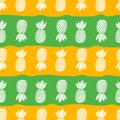 Pineapples on the white background. Vector seamless pattern tropical fruit. Orange and green with stripes