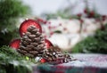 Pinecone with Christmas Ornaments