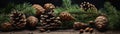 a pinecone and pine cones on a branch