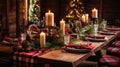 pinecones winter table setting Royalty Free Stock Photo