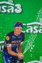 Pinerolo, Italy May 26, 2016; Matteo Trentin on the podium after winning the stage