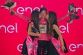 Pinerolo, Italy May 26, 2016; Steven Kruijswijk on the podium in pink jersey is the leader of the General Classification after fin