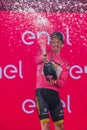 Pinerolo, Italy May 26, 2016; Steven Kruijswijk on the podium in pink jersey is the leader of the General Classification after fin