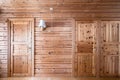 Pinewood interior wall and doors, cabin cottage.