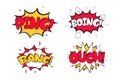 Ping Boing comic blast with white, red, and yellow colors. Ouch Bang comic explosion with yellow, white, and red colors. Comic