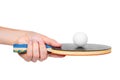 Ping-pong in hand isolated on white background Royalty Free Stock Photo