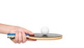 ping-pong in hand isolated on white background. copy space, template Royalty Free Stock Photo