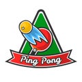 Ping pong logotype with red racket and yellow ball Royalty Free Stock Photo