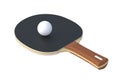 Ping pong paddle with ball isolated on white background. Game for leisure Royalty Free Stock Photo