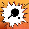 Ping pong paddle with ball. Vector. Comics style icon on pop-art background.. Illustration. Royalty Free Stock Photo