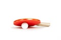 Ping Pong Paddle and Ball on a White Background Royalty Free Stock Photo