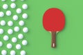 Ping pong paddle with balls on green background. Game for leisure. Sport equipment Royalty Free Stock Photo