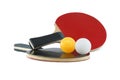 Ping pong paddles and balls isolated on white background Royalty Free Stock Photo