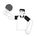 Ping pong player hitting ball with paddle monochromatic flat vector character Royalty Free Stock Photo