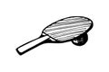 Ping-pong racket and ball hand drawn outline sketch logo. Table tennis equipment. Ping pong game paddle icon concept