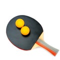 Ping-pong racket and balls isolated on white background Royalty Free Stock Photo