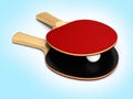 Ping-pong rackets and ball on blue gradient background 3d Royalty Free Stock Photo