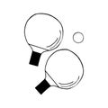 ping pong rackets and ball. hand drawn doodle icon. , scandinavian, nordic, minimalism, monochrome. sports equipment. Royalty Free Stock Photo