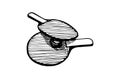 Ping-pong rackets and ball hand drawn outline sketch icon. Table tennis equipment. Ping pong game paddles logo concept