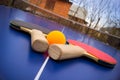 Ping-pong rackets with a ball Royalty Free Stock Photo