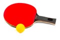 Ping pong red racket with yellow ball Royalty Free Stock Photo