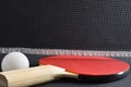 Ping-pong set with paddle with red rubber and white ball Royalty Free Stock Photo