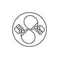 Ping pong and sport game line icon. Two hand holding rackets for table tennis with ball. Outline vector illustration. Royalty Free Stock Photo
