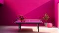 Ping Pong Table Against A Pink Wall In Lush Monochromatic Style