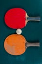 Ping pong table, rackets and balls in a sport hall. Table tennis sport concept Royalty Free Stock Photo