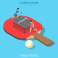 Ping-pong table tennis racket players flat isometric vector 3d Royalty Free Stock Photo