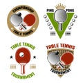 Ping pong or table tennis set of four vector colored emblems, labels, badges, logos isolated on white background Royalty Free Stock Photo