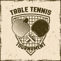 Ping pong or table tennis vintage vector emblem