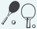 Ping pong. Tennis racket and ball