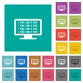 Ping remote computer square flat multi colored icons