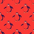 Pinguin walking seamless pattern