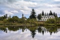 PINGVELLIR, ICELAND - AUGUST 28, 2019: Church and buildings in Pingvellir National Park