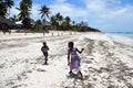 Children on the Pingwe beach, Zanzibar, Tanzania, Africa Royalty Free Stock Photo