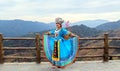 PINGYAO,SHANXI CHINA, November 15, 2019: beautiful Asian woman in blue Chinese costume clothes hanfu standing in front of