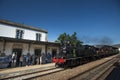 Pinhao, portugal - july 15, 2017: an ancient steam train enters pinhao station