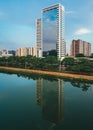 Pinheiros River and Polluted Waters surrounded by offices