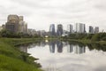 Pinheiros river and skyscrapers in Sao Paulo, Brazil