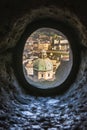 Pinhole view of salzburg cathedral`s dome in salzburg city, austria Royalty Free Stock Photo