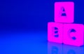 Pink ABC blocks icon isolated on blue background. Alphabet cubes with letters A,B,C. Minimalism concept. 3d illustration Royalty Free Stock Photo